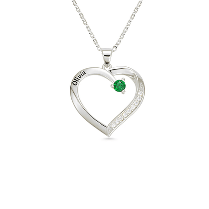 Personalized Name Heart Necklace with Birthstone - Sphere Standouts