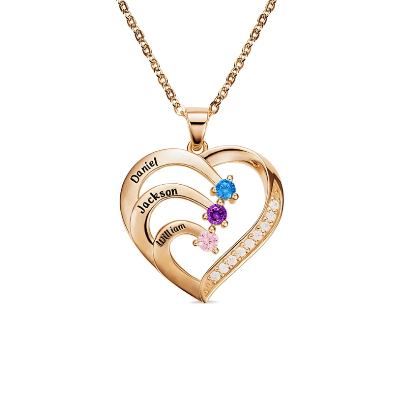 Personalized Name Heart Necklace with Birthstone - Sphere Standouts