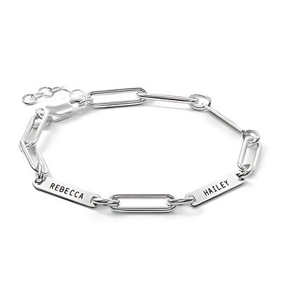 Personalized Name Paperclip Bracelet in Silver / 6.7" (17 cm) / Name 1 — bracelet for women