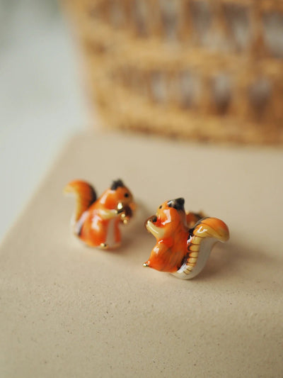 Playful Squirrel Stud Earrings - Sphere Standouts