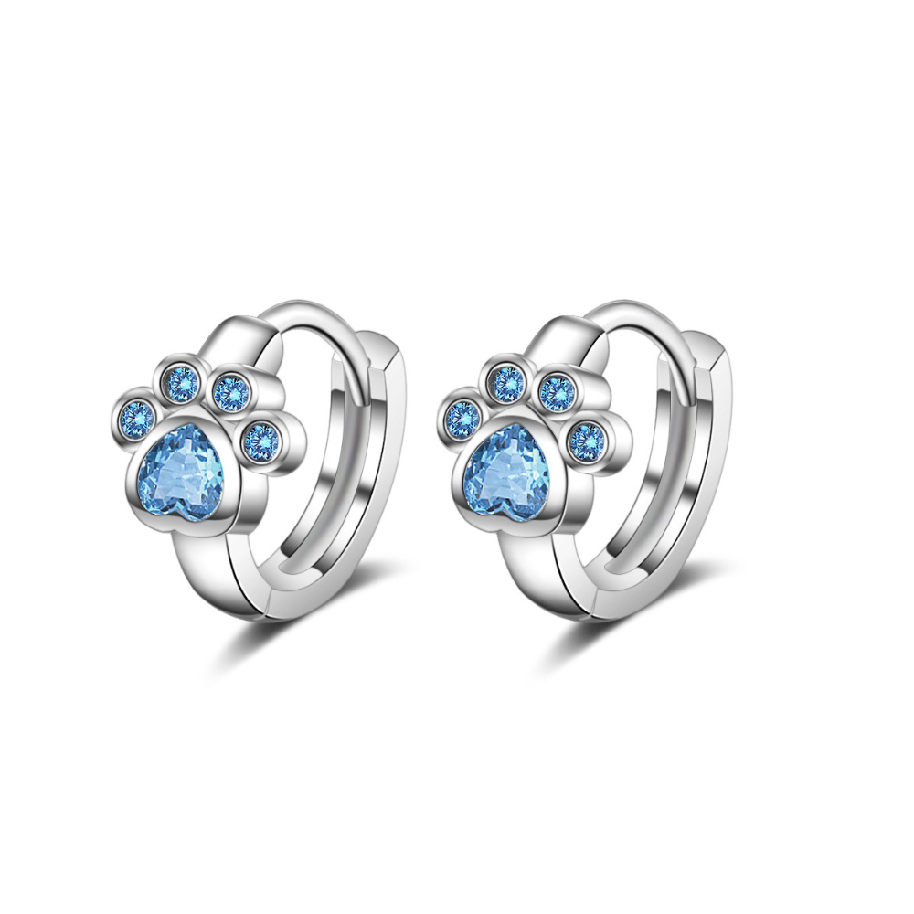 Blue Zircon Cat Paw Earrings