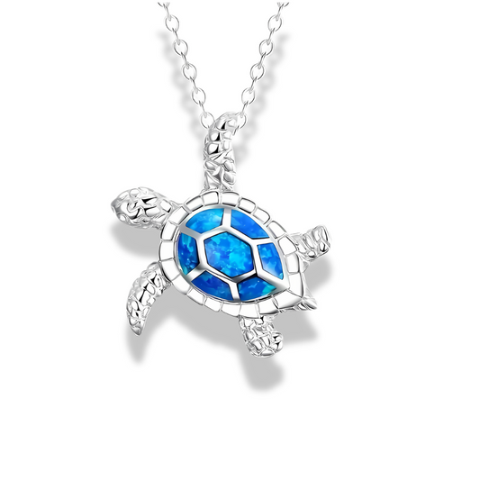 Blue Opal Turtle Necklace