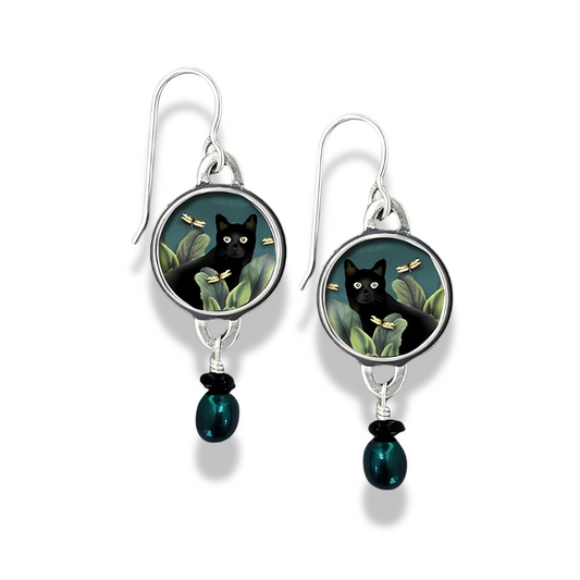 Vintage Black Cat Dangle Earrings