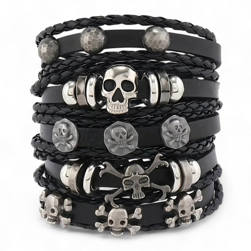 Punk Skull Leather Bracelet Set (5 in 1) - Sphere Standouts
