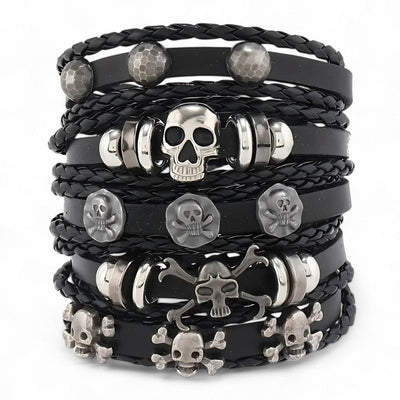 Punk Skull Leather Bracelet Set (5 in 1) - Sphere Standouts