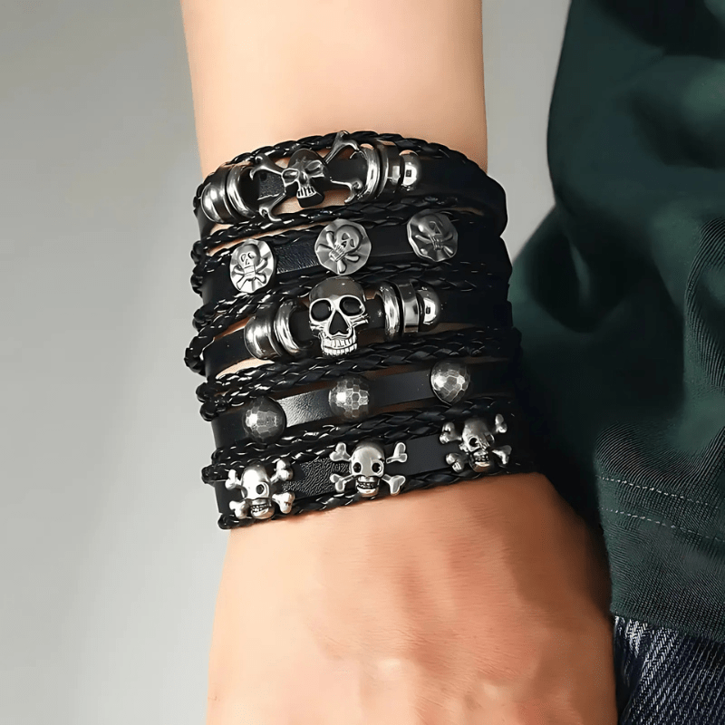 Punk Skull Leather Bracelet Set (5 in 1) - Sphere Standouts