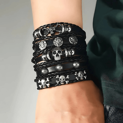 Punk Skull Leather Bracelet Set (5 in 1) - Sphere Standouts