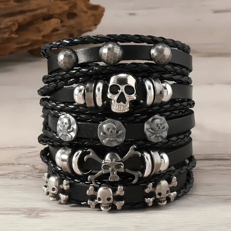 Punk Skull Leather Bracelet Set (5 in 1) - Sphere Standouts