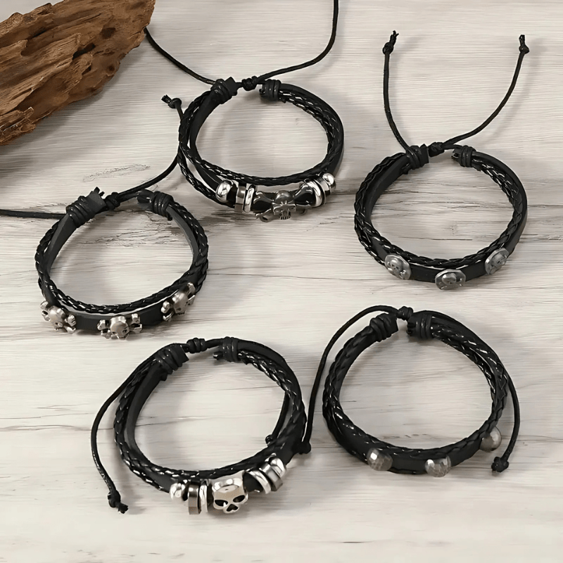 Punk Skull Leather Bracelet Set (5 in 1) - Sphere Standouts