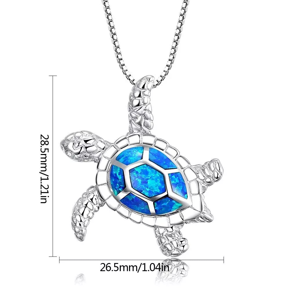 Blue Opal Turtle Necklace