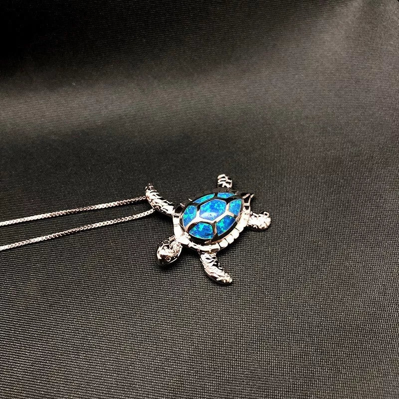 Blue Opal Turtle Necklace