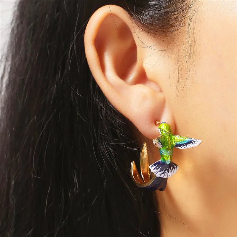 Hummingbird Hoop Earrings