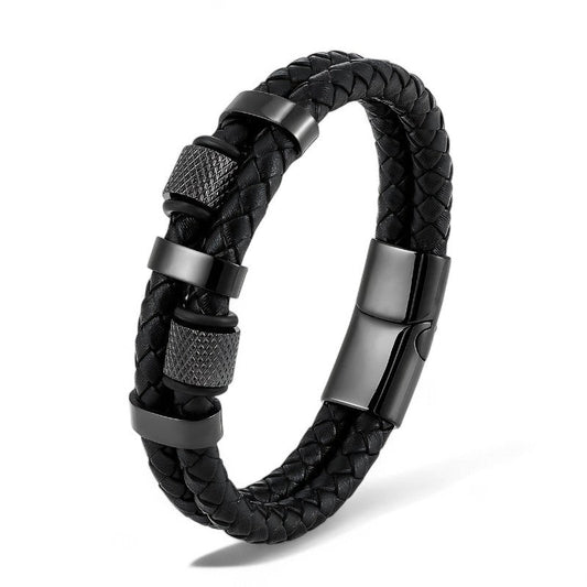 Titanium Steel Braided Leather Bracelet - Sphere Standouts