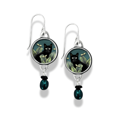 Vintage Black Cat Dangle Earrings - Sphere Standouts