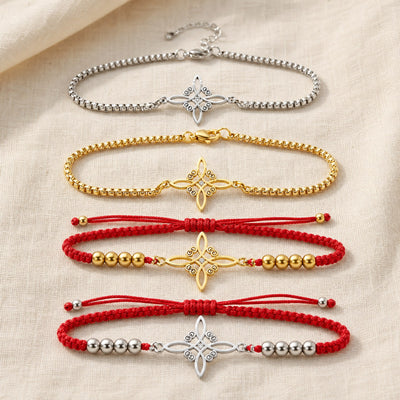 The witch knot bracelet in its four styles side by side