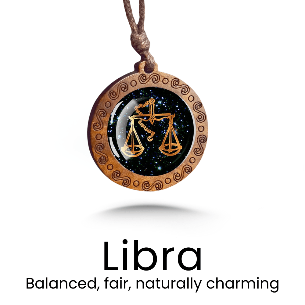 Zodiac Sign Glass Wood Necklace - Sphere Standouts
