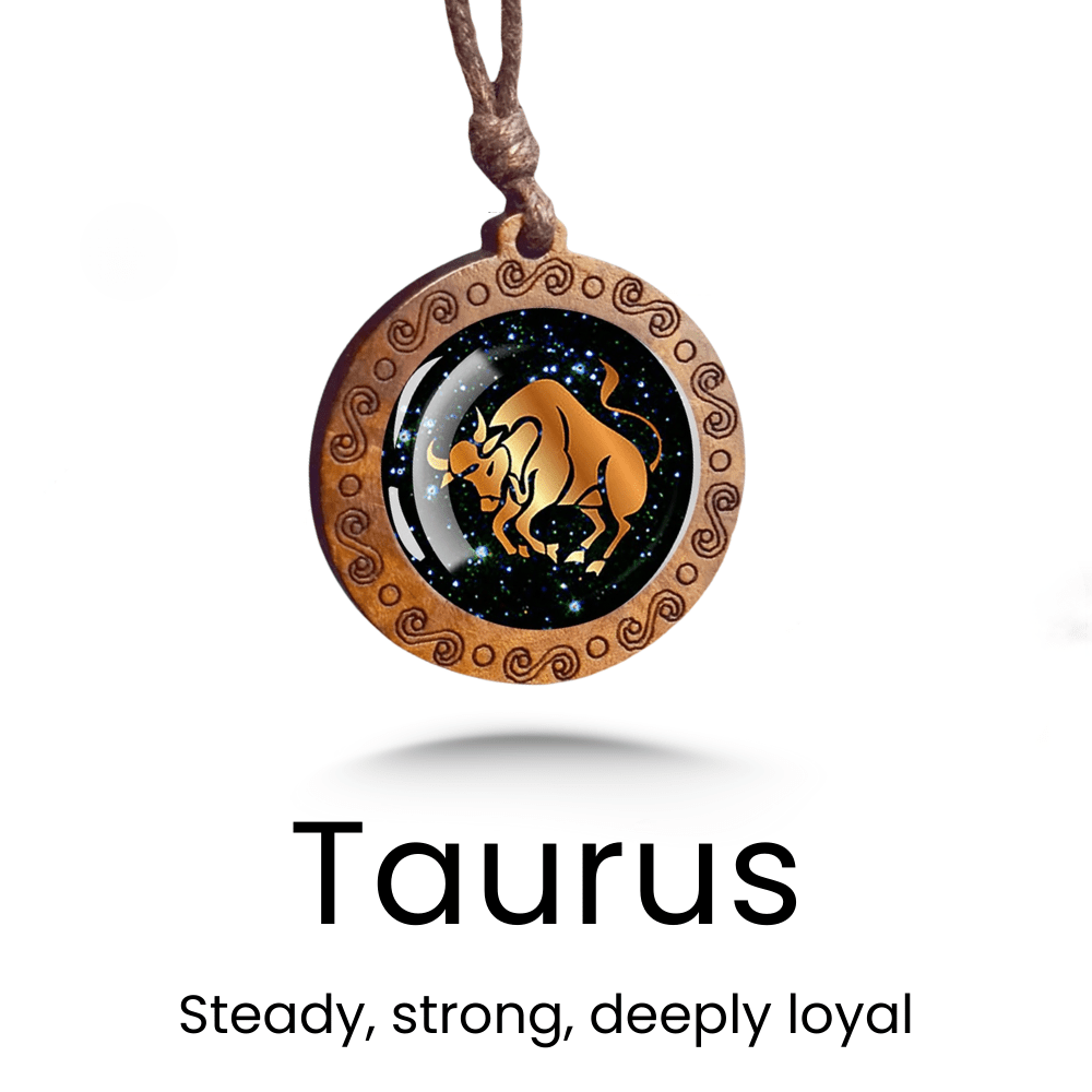 Zodiac Sign Glass Wood Necklace - Sphere Standouts