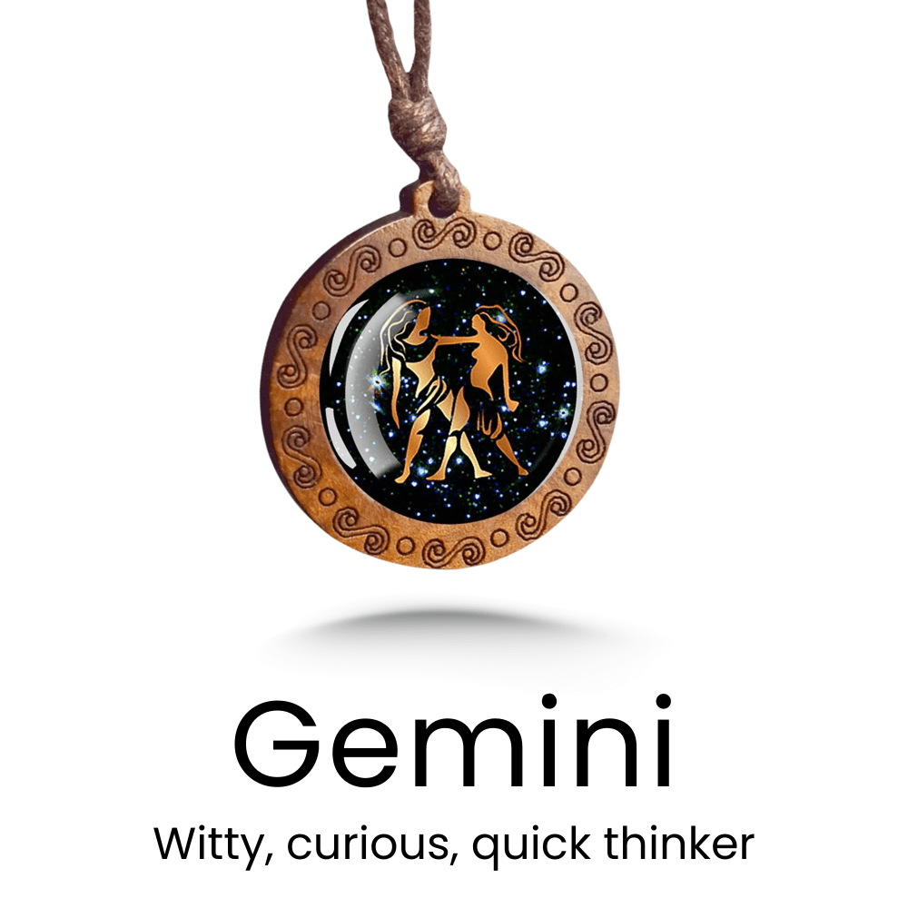 Zodiac Sign Glass Wood Necklace - Sphere Standouts