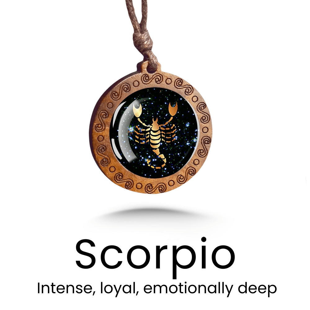 Zodiac Sign Glass Wood Necklace - Sphere Standouts