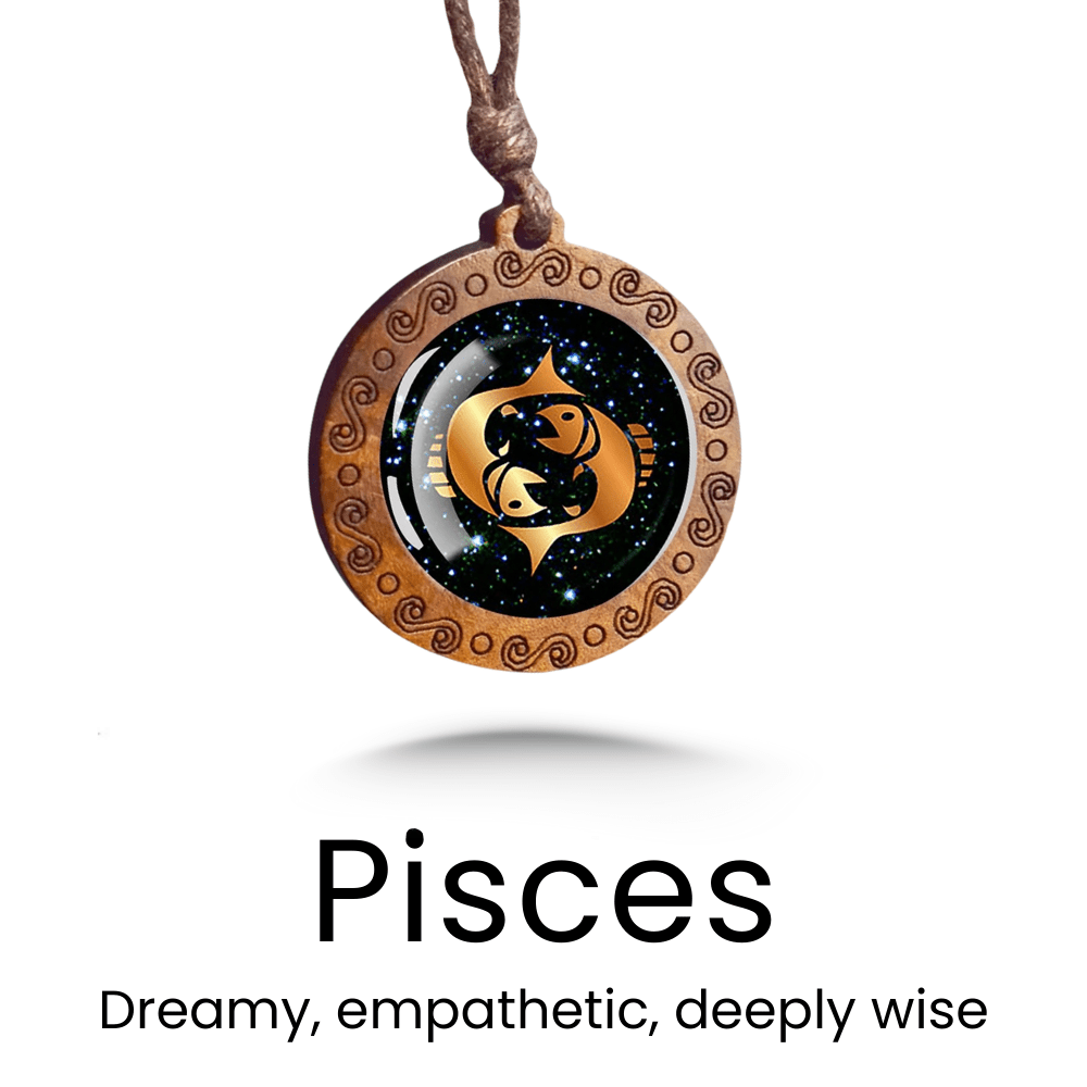 Zodiac Sign Glass Wood Necklace - Sphere Standouts