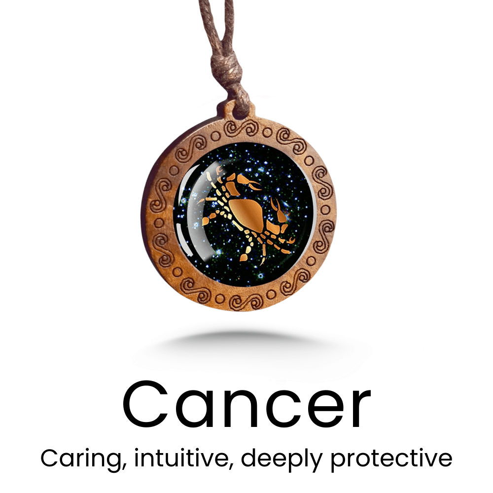 Zodiac Sign Glass Wood Necklace - Sphere Standouts