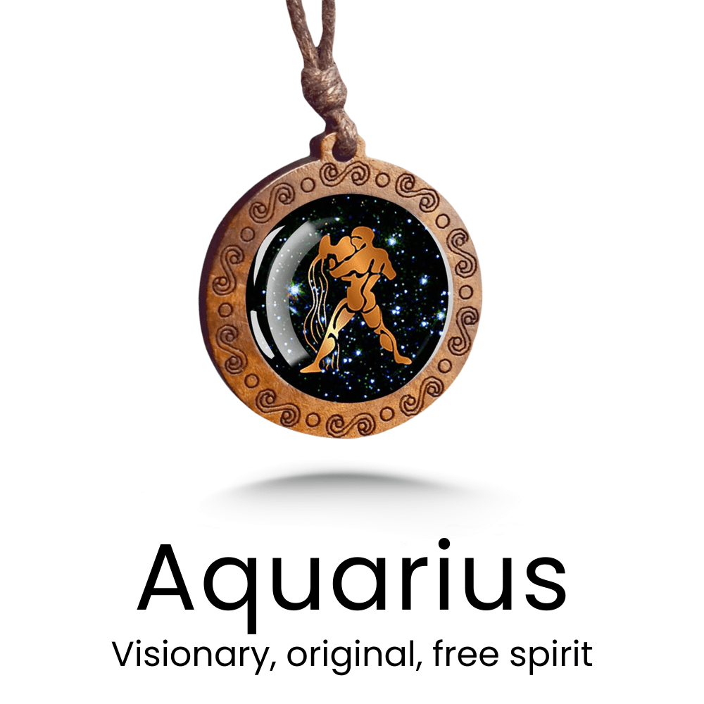 Zodiac Sign Glass Wood Necklace - Sphere Standouts