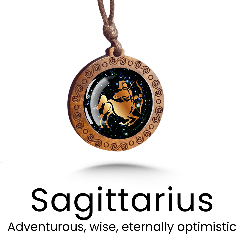 Zodiac Sign Glass Wood Necklace - Sphere Standouts