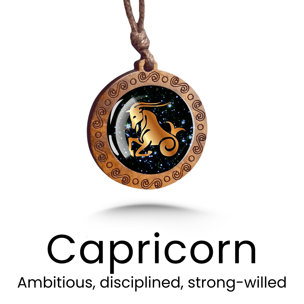 Zodiac Sign Glass Wood Necklace - Sphere Standouts