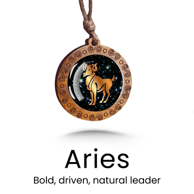 Zodiac Sign Glass Wood Necklace - Sphere Standouts