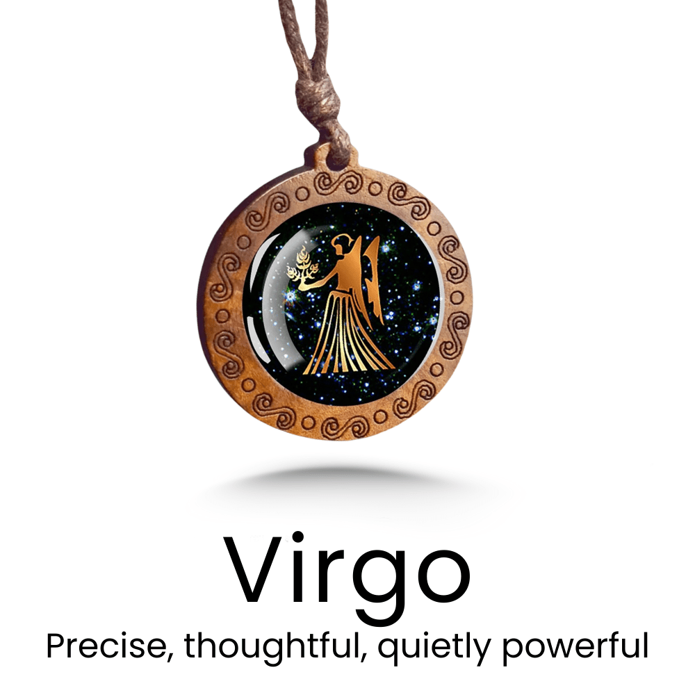 Zodiac Sign Glass Wood Necklace - Sphere Standouts